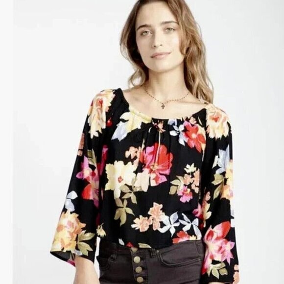 Billabong Light It Up Black On Or Off The Shoulder Floral Cropped Top Size S - Picture 4 of 10